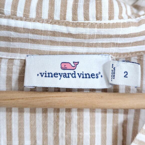 Vineyard Vines Beige Stripe Button Up Shirt Pocket Relaxed Cotton Womens 2 - Picture 6 of 8